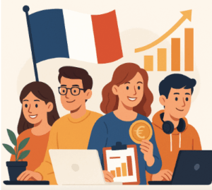 Illustration de Français exerçant un side hustle en 2025.