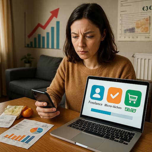 Illustration représentant la crise du pouvoir d'achat en France et l'essor des revenus secondaires en 2025